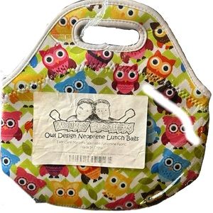 Owl Neoprene green lunch bag, eco-friendly, zipper, keeps things cold!